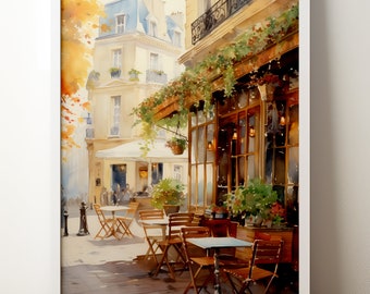 Europäisches Cafe Gemälde | Gaststätte | Café | Essen im Freien | Abendessen | Frankreich | Italien | Feines Kunst Decor