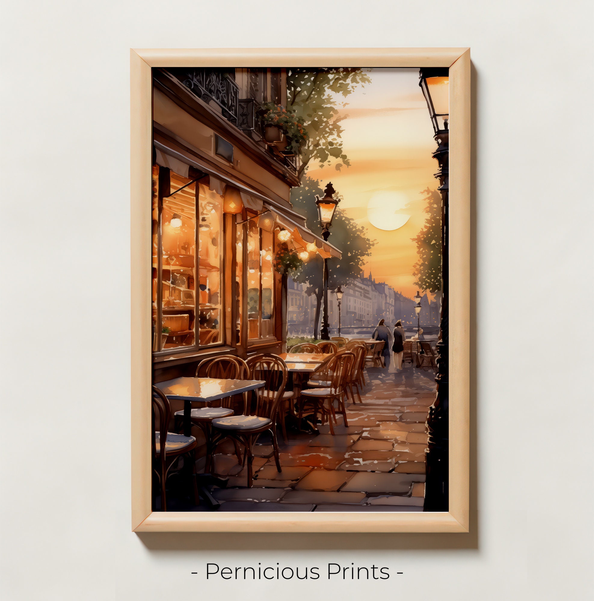 European Cafe Painting at Sunset Restaurant Cafe Outdoor Dining Dinner ...