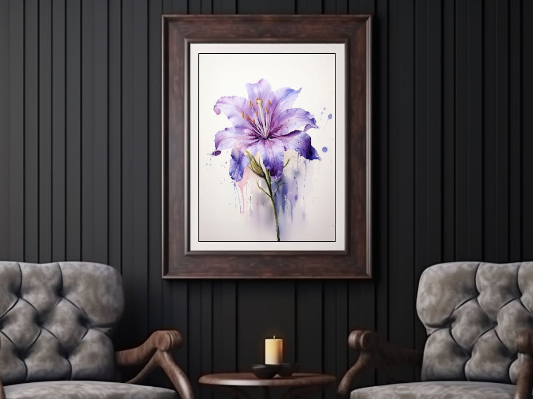 Purple Lily Flower Art Print Botanical Watercolors Illustration Instant