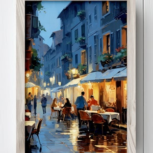 European Cafe Painting Restaurant Cafe Outdoor Dining Lovers France Italy Fine Art Decor image 6