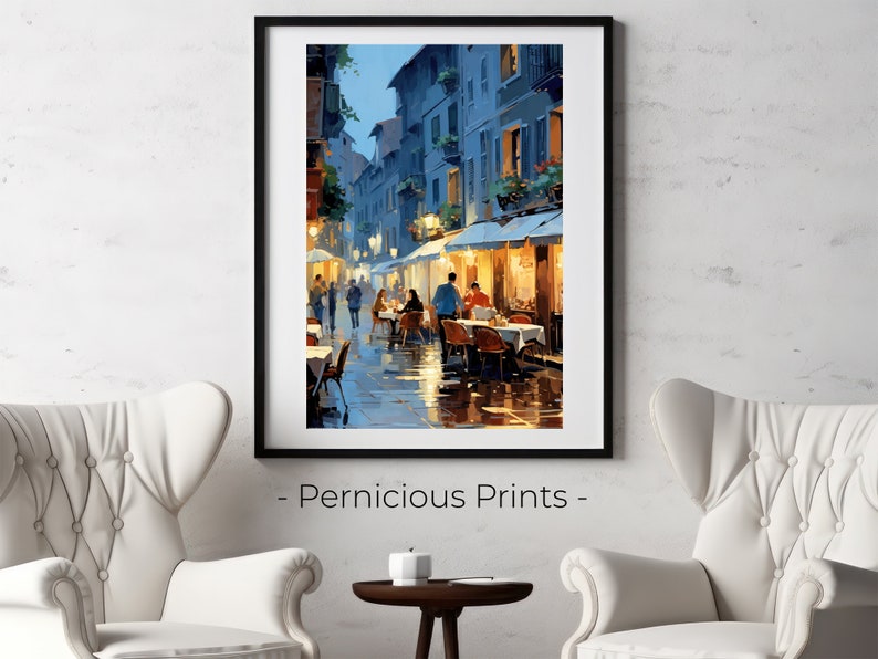 European Cafe Painting Restaurant Cafe Outdoor Dining Lovers France Italy Fine Art Decor image 3