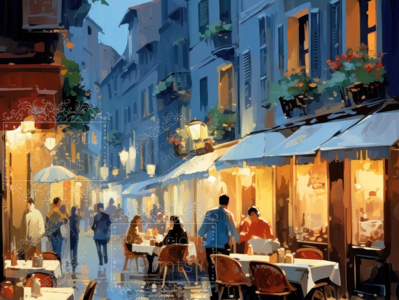 European Cafe Painting Restaurant Cafe Outdoor Dining Lovers France Italy Fine Art Decor image 4