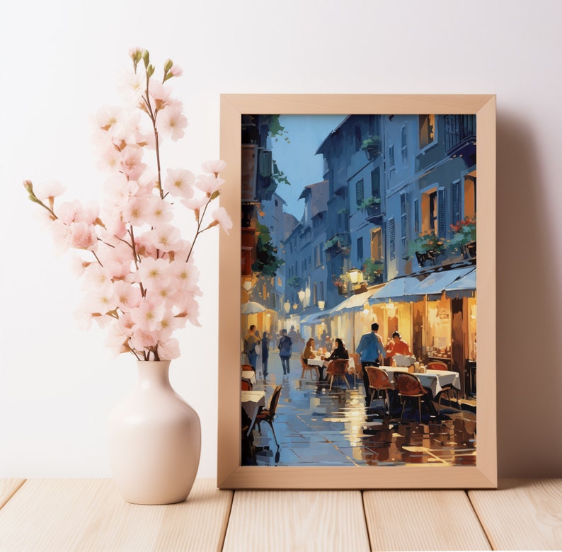 European Cafe Painting Restaurant Cafe Outdoor Dining Lovers France Italy Fine Art Decor image 2