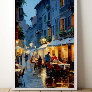 European Cafe Painting | Restaurant | Cafe | Outdoor Dining | Lovers | France | Italy | Fine Art Decor