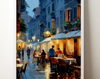 European Cafe Painting | Restaurant | Cafe | Outdoor Dining | Lovers | France | Italy | Fine Art Decor