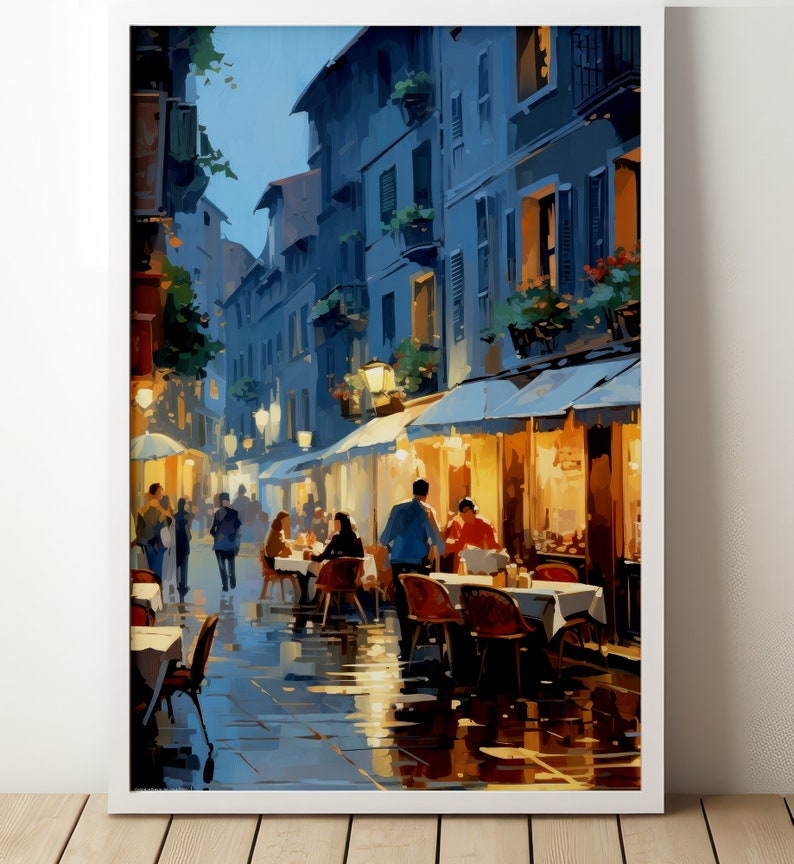 European Cafe Painting | Restaurant | Cafe | Outdoor Dining | Lovers | France | Italy | Fine Art Decor