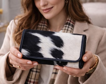 Cartera de piel de vaca para mujer / Monedero de piel auténtica con pelo / Cartera de mano de piel estilo western / Tarjetero de piel de vaca hecho a mano / Regalo para ella 46