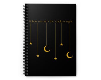 Gold Moon and Stars Follow Me Notebook | Spiral Ruled Journal