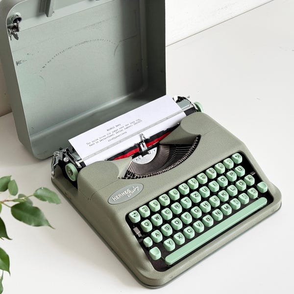 Hermes Baby Typewriter, Ultra-Light Portable, Mint Green, 1950s | US Import fees paid