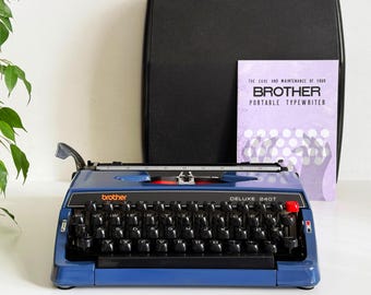 Typewriter Brother Deluxe 240T - Portable, 1970s, working, Professionally maintained, blue