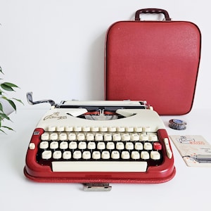 50% OFF!* Genuine Iconic Rare Princess 300 a portable working vintage typewriter from the 1960’s, rare red, with case, unusual gift