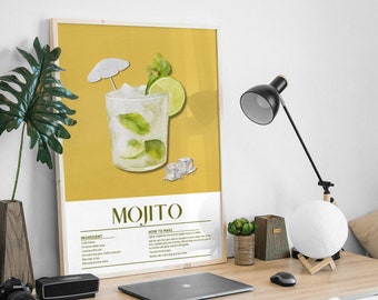 Mojito Cocktail Recipe Print, Minimalist Bar Cart Decor (Digital Download)