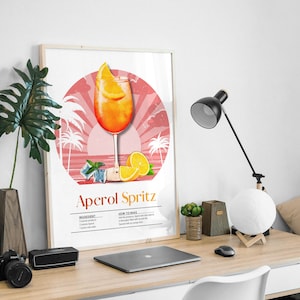 Aperol Spritz Print, Drink Recipe Print, Minimal Cocktail Wall Art, Drink Themed Kitchen Art, Retro Kitchen Wall Poster
