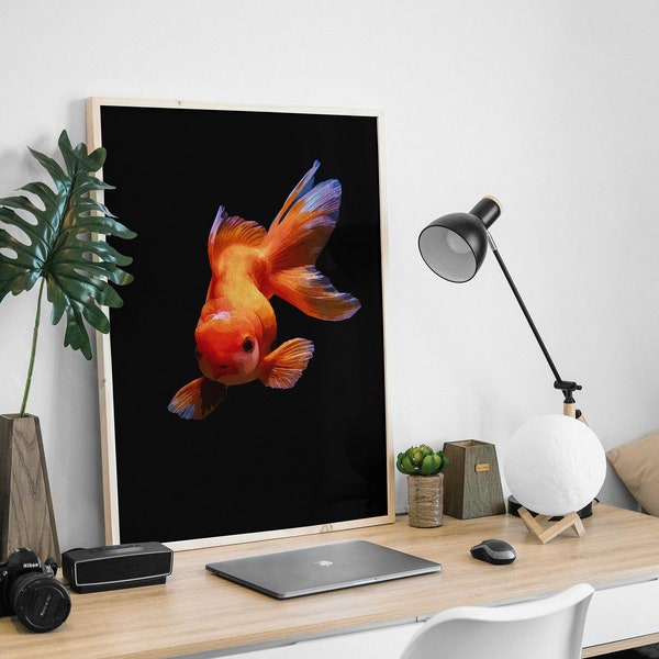 Printable Watercolor Goldfish Decor, Fish Poster, Ocean Wall Art, Animal Artwork