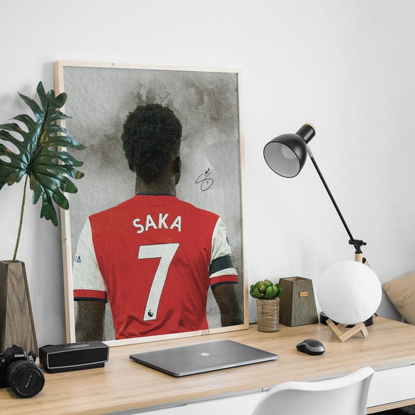 Bukayo Saka Arsenal Poster, Arsenal Number 7, Bukayo Saka Print, Arsenal FC Wall Art, Arsenal FC Canvas, Art Mural