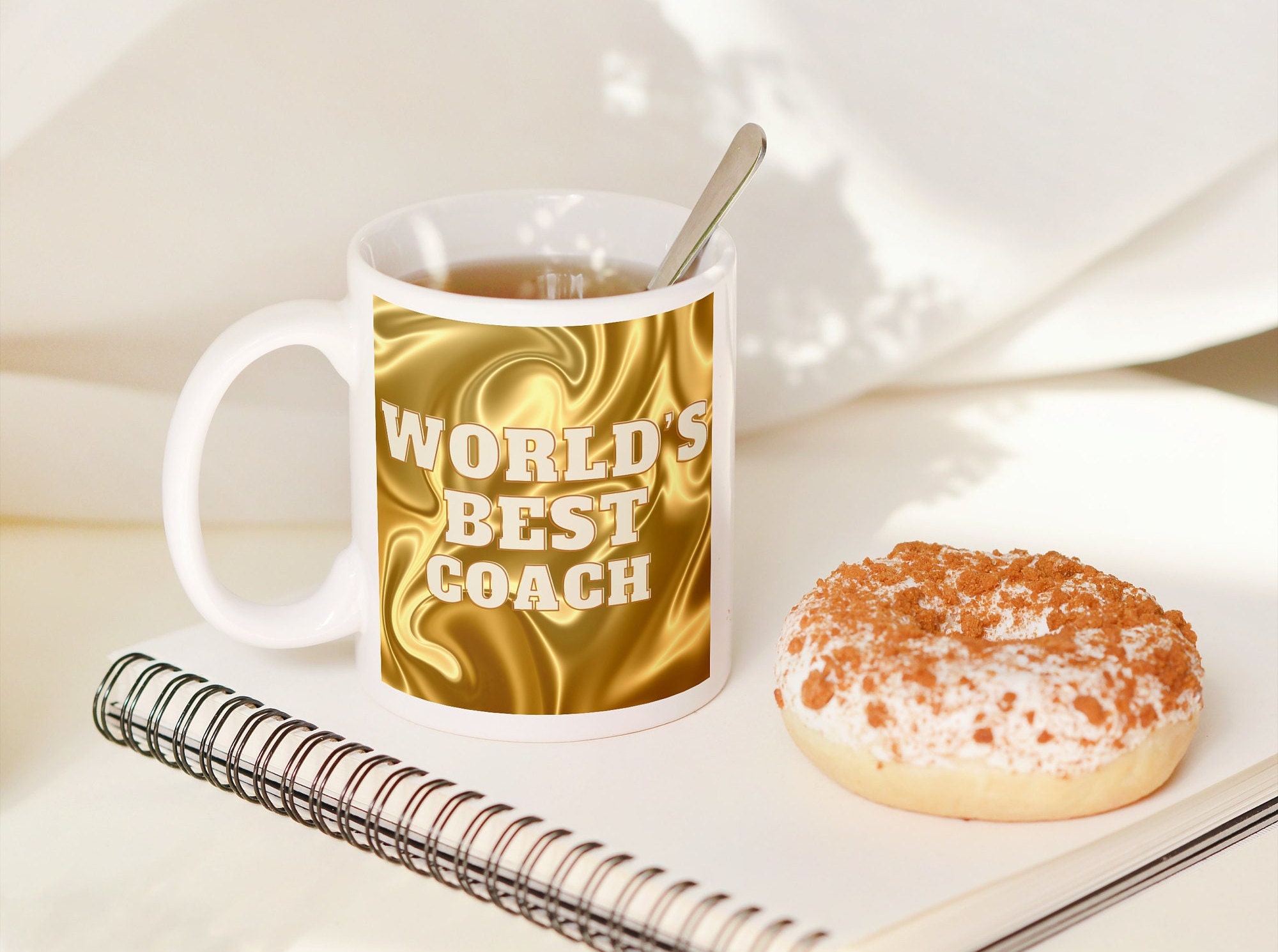 World's Best Coach Mug Gold Design Background With White Etsy