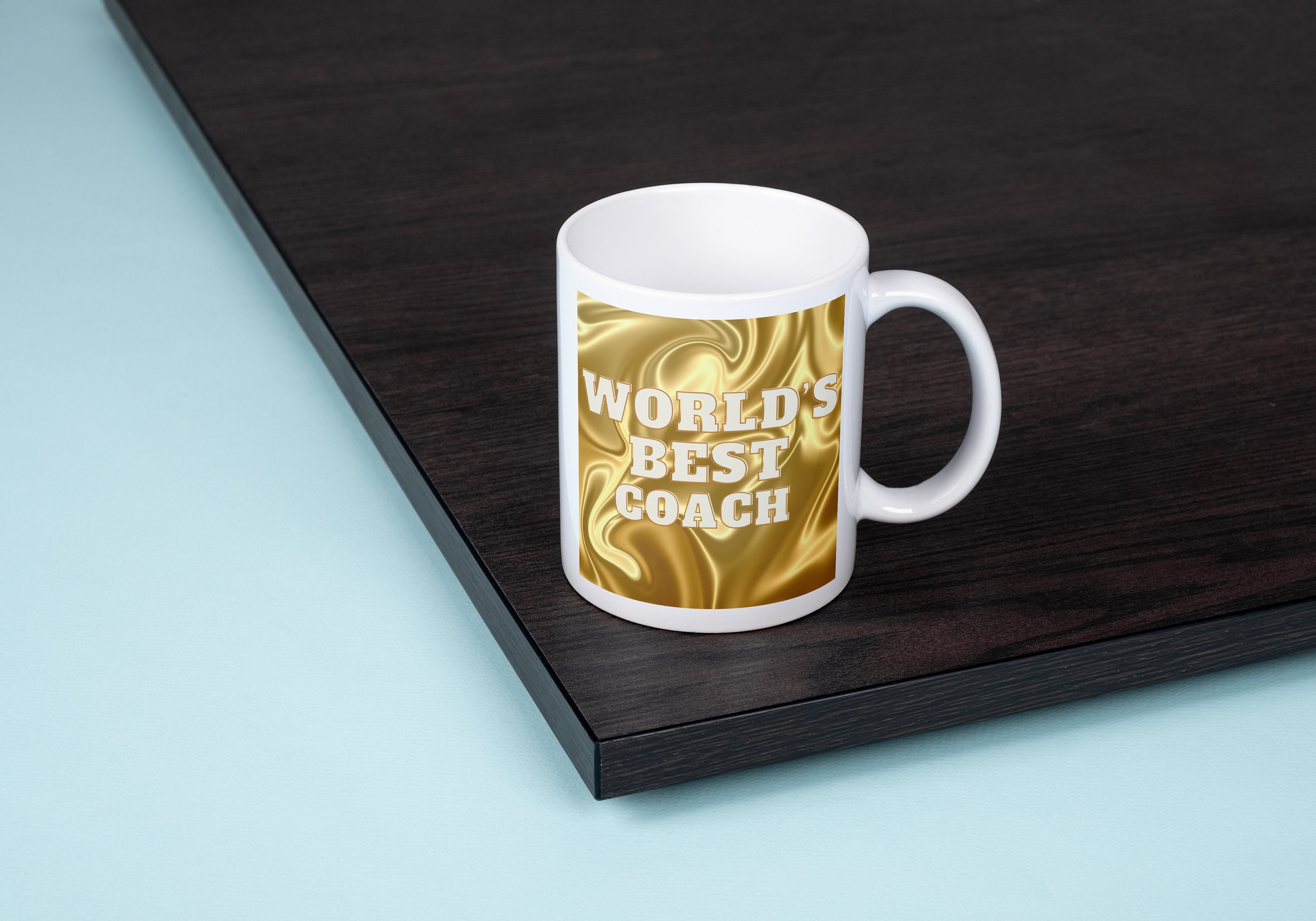 World's Best Coach Mug Gold Design Background With White Etsy