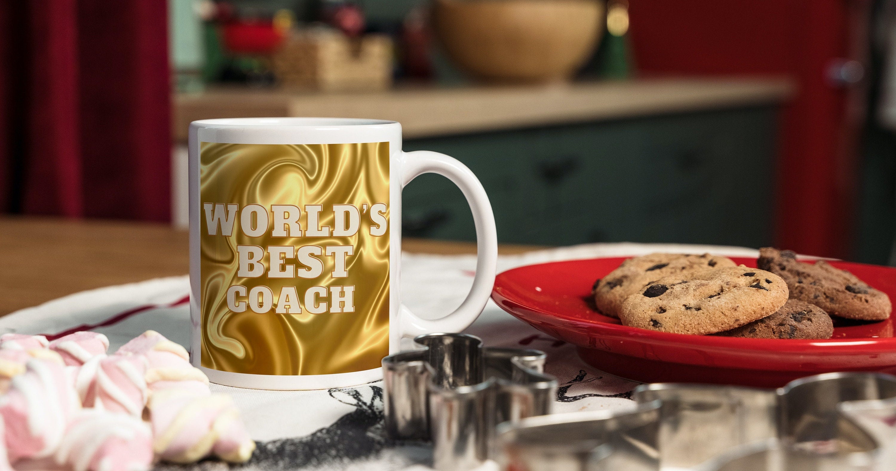 World's Best Coach Mug Gold Design Background With White Etsy