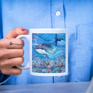 Whale Mug, Whale Under the Sea Mug, Ocean Lover Mug, Whale Lover Mug, Animal Mug, Sea Lover Mug, Whale Gifts, Unique Mug, Swimming Whale Mug