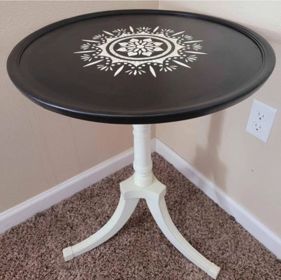 Table Hand Painted Round Side Table for Living/bed Room Etsy
