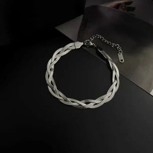 Bracelet tressé tricolore en acier inoxydable pour femme Argent
