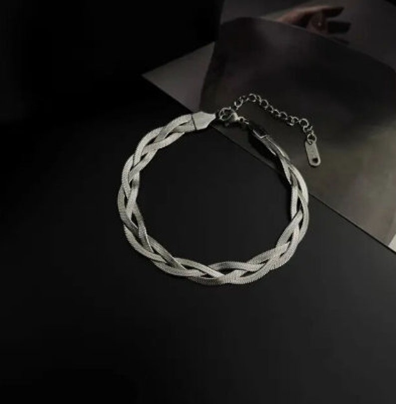 Bracelet tressé tricolore en acier inoxydable pour femme Argent