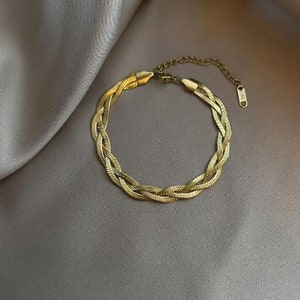 Bracelet tressé tricolore en acier inoxydable pour femme Or
