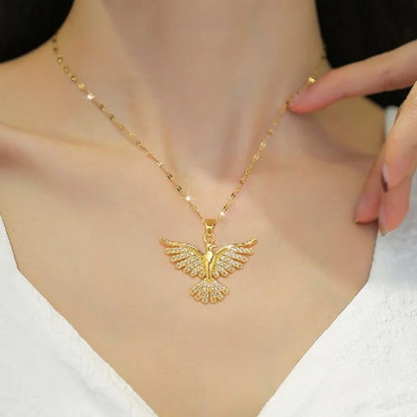 Collier pendentif aigles Phoenix en acier inoxydable pour femme, de luxe