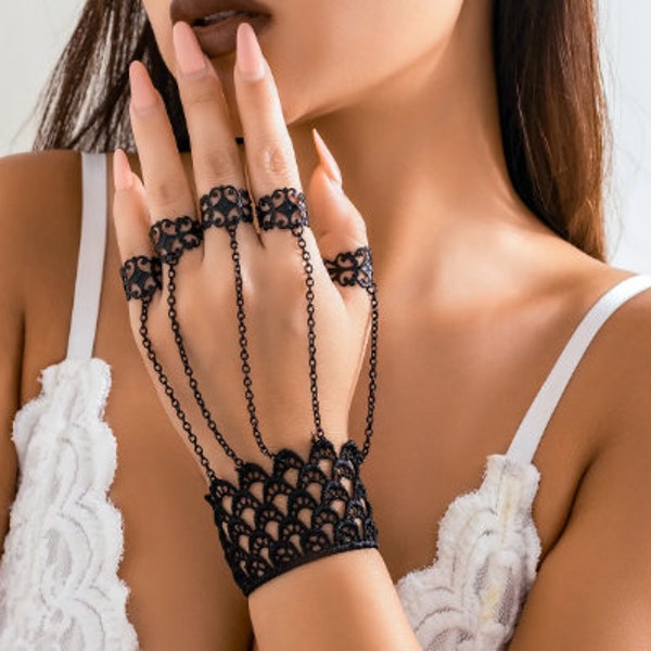 Bracelets de poignet en dentelle noire vintage pour femmes, style halloween.