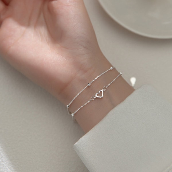 Bracelet pour femme avec cœur en argent 925 en diamant parfait pour cadeau.