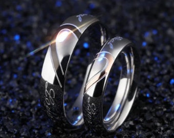 Bague de couple en acier inoxydable pour hommes et femmes, ensembles de matiques de mariage, bijoux de coeur romantique.