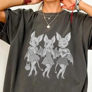 Retro Bat Girl Shirt | Vintage Halloween Bat Tee | Cute Gothic Bat Graphic | Comfort Colors Halloween Shirt | Spooky Pinup Bat Top