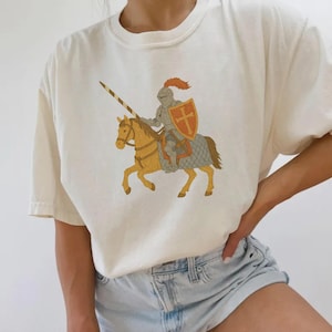 Comfort Colors Medieval Knight Shirt | Faux Embroidery Armor Tee | Jousting Aesthetic Vintage Style Graphic T-Shirt