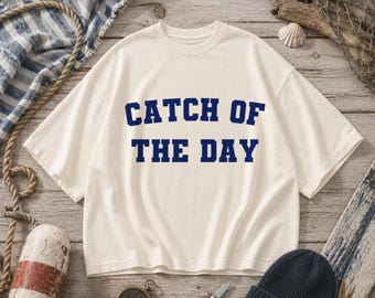 Catch of the Day Boxy Crop Tee — Comfort Colors Graphic T-Shirt for Women, Fishing Lover Gift, Preppy Summer Shirt