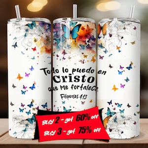 Philippians 4:13 Christian Tumbler Spanish 20oz Tumbler Sublimation Design, Straight And Tapered Tumbler Wrap | Instant Digital Download PNG