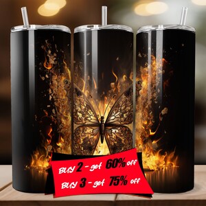 3d Butterfly In Fire, Book 20oz Tumbler Sublimation Design, Straight And Tapered Tumbler Wrap | Instant Digital Download PNG