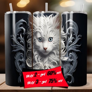 3d Cute Cat Floral 20oz Tumbler Sublimation Design, Straight And Tapered Tumbler Wrap | Instant Digital Download PNG
