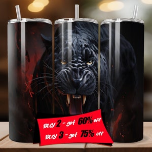3d Realistic Black Panther 20oz Tumbler Sublimation Design, Straight And Tapered Tumbler Wrap | Instant Digital Download PNG
