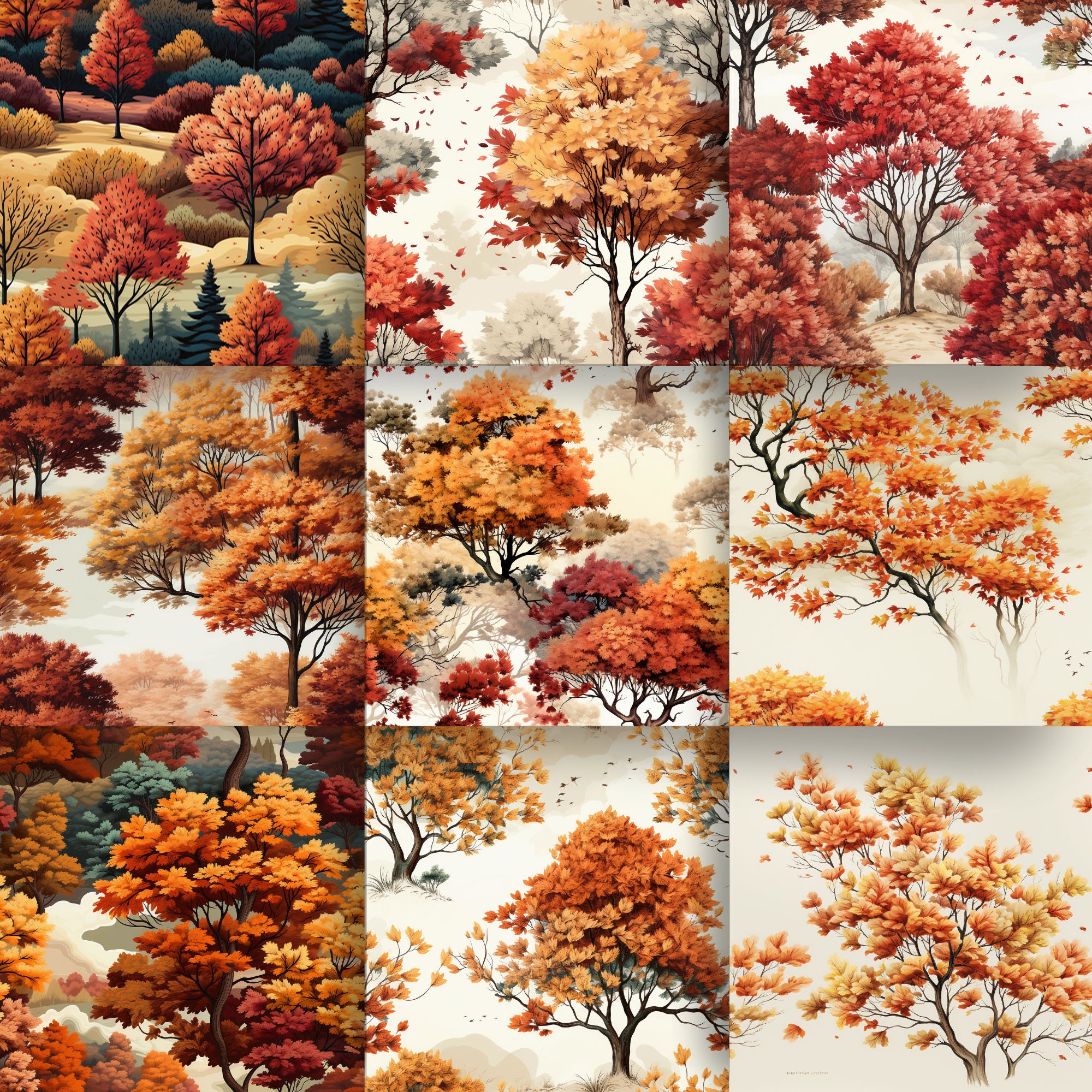 Printable Papers Trees Autumn Pattern Seamless Patterns 9 Designs ...
