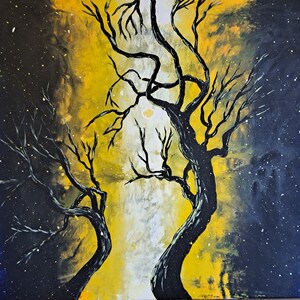 Acrylic Painting Black Background & White Tree #869