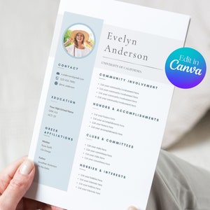Sorority Resume Template, Rush Resume and Sorority Letter Pack, Social Resume Template with photo, Canva Template