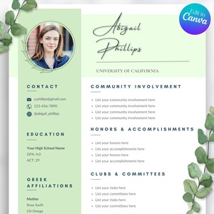 Sorority Resume Template, Rush Resume and Sorority Letter Pack, Social Resume Template with photo, Canva Template