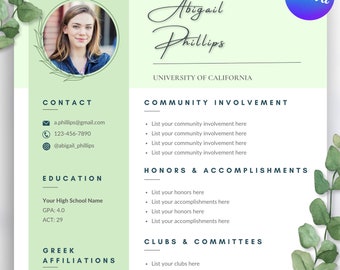 Sorority Resume Template, Rush Resume and Sorority Letter Pack, Social Resume Template with photo, Canva Template