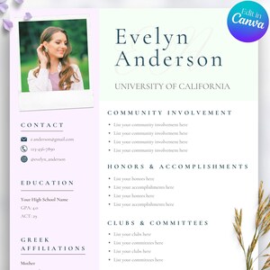 Sorority Resume Template, Rush Resume and Sorority Letter Pack, Social Resume Template with photo, Canva Template
