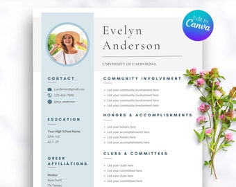 Sorority Resume Template, Rush Resume and Sorority Letter Pack, Social Resume Template with photo, Canva Template