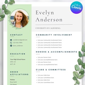 Sorority Resume Template, Rush Resume and Sorority Letter Pack, Social Resume Template with photo, Canva Template