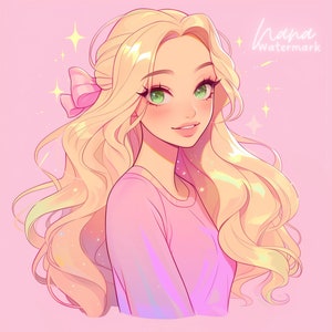 Premade Icon for Twitch Streamers and Social Media beautiful illustration of blonde girl green eyes digital drawing profile picture download
