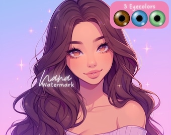 Premade Icon for Twitch Streamers and Social Media beautiful illustration of brunette girl digital drawing profile picture download