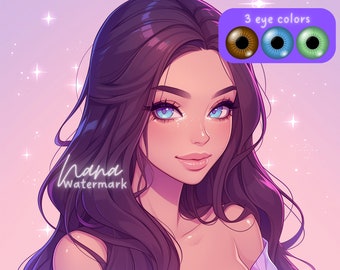 Premade Icon for Twitch Streamers and Social Media beautiful illustration of brunette girl digital drawing profile picture download