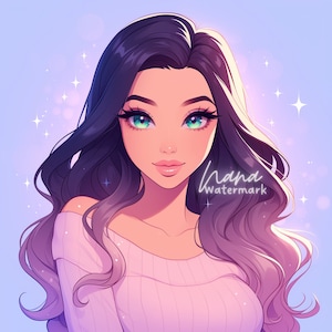 LIMITED Premade Icon for Twitch Streamers and Social Media beautiful illustration dark black hair digital drawing profile picture download